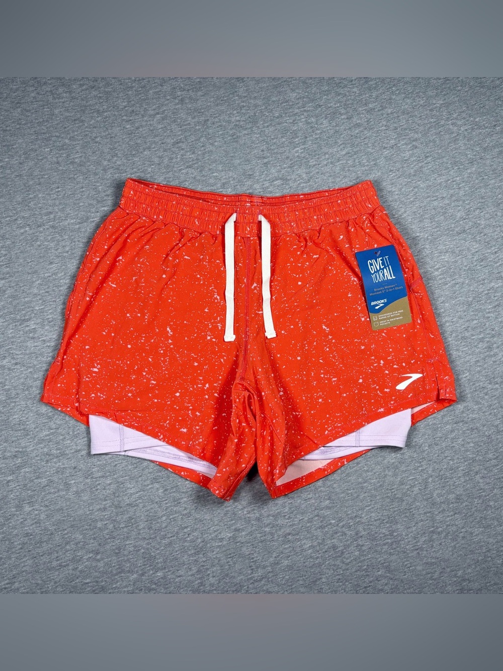 Brooks Running Shorts Women’s XS Orange Brief Lined Drawstring Athletic NWT